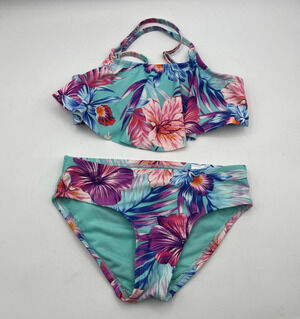 2 pc.- Sugar & Jade Tween Tropical Floral Flounce Bikini Sz 8 Girls, Pre owned
